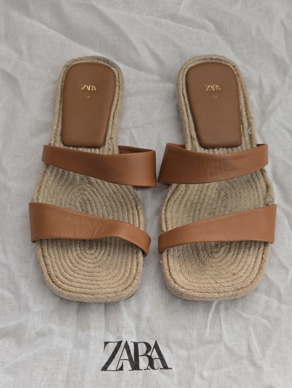 ZARA Brown Double-Strap Espadrille Slide Sandals